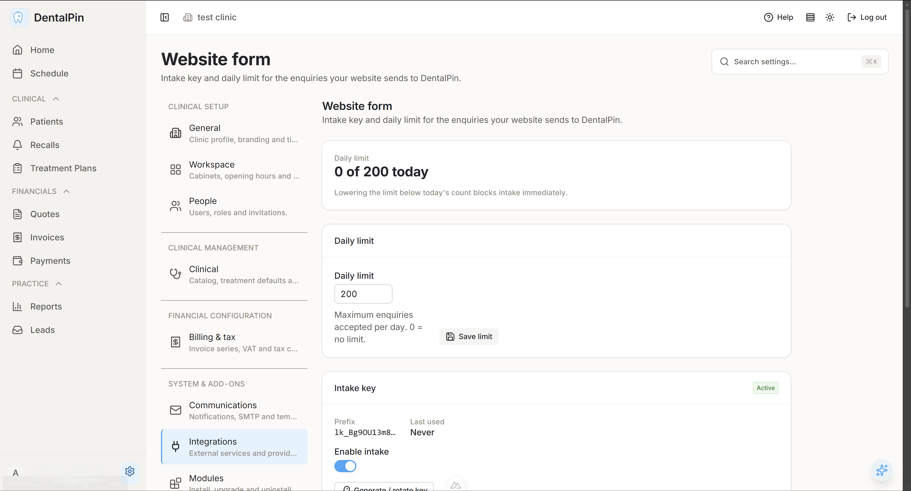 Web form settings